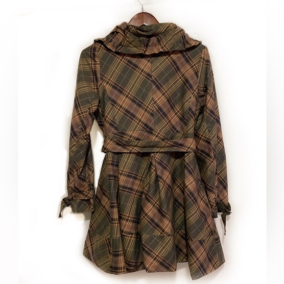 Elevenses by Anthropologie plaid ruffle trench coat size 10P - Picture 3 of 6